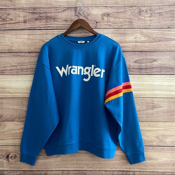 Wrangler Sweaters - Wrangler Large Blue Crewneck 80's retro vibe long sleeve pullover sweater
